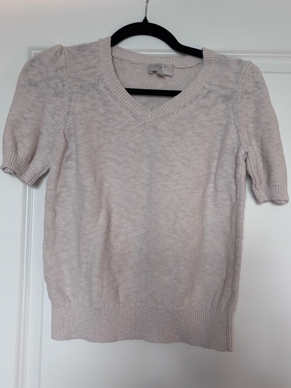 LOFT Cream Knit V-Neck Sweater